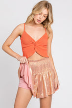 Rose Gold Metalic Smocked Shorts