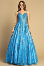 Turquoise Spaghetti Straps A Line Glitter Print Dress