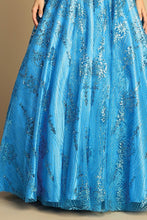 Turquoise Spaghetti Straps A Line Glitter Print Dress