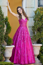 Fuchsia Spaghetti Straps A Line Glitter Print Dress