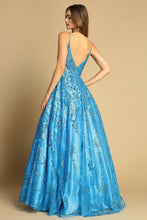 Turquoise Spaghetti Straps A Line Glitter Print Dress