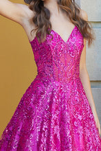Fuchsia Spaghetti Straps A Line Glitter Print Dress
