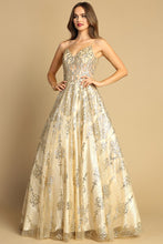 Champagne Spaghetti Straps A Line Glitter Print Dress