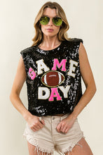 Black/Fuchsia Game Day And Football Patches Sequin Top