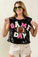Black/Fuchsia Game Day And Football Patches Sequin Top