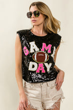 Black/Fuchsia Game Day And Football Patches Sequin Top