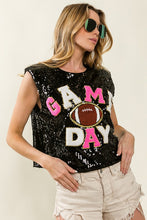 Black/Fuchsia Game Day And Football Patches Sequin Top