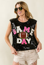 Black/Fuchsia Game Day And Football Patches Sequin Top