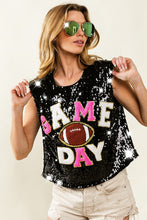 Black/Fuchsia Game Day And Football Patches Sequin Top