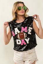 Black/Fuchsia Game Day And Football Patches Sequin Top