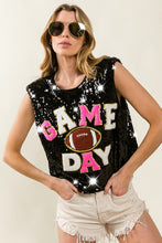 Black/Fuchsia Game Day And Football Patches Sequin Top