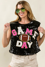 Black/Fuchsia Game Day And Football Patches Sequin Top