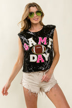 Black/Fuchsia Game Day And Football Patches Sequin Top