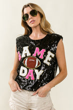Black/Fuchsia Game Day And Football Patches Sequin Top