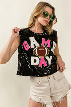 Black/Fuchsia Game Day And Football Patches Sequin Top