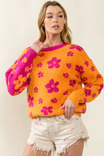Orange/Fuchsia Floral Pattern Color Block Sweater