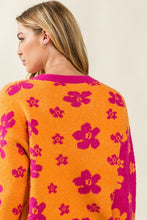 Orange/Fuchsia Floral Pattern Color Block Sweater