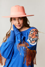 Royal Loose Sweatshirt w/ Sequin Shoulder Tiger & Fringe