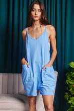 Blue Oversize Tank V-neck Solid Jersey Romper