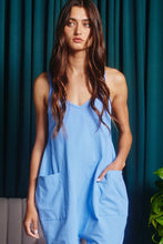 Blue Oversize Tank V-neck Solid Jersey Romper