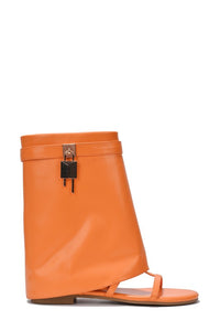 Orange Womens Padlock Sheath Legwarmer Bootie Sandals