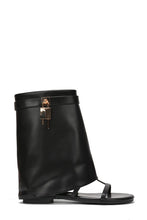Black Womens Padlock Sheath Legwarmer Bootie Sandals