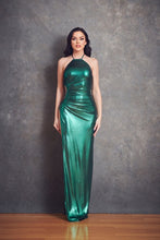 Jade Metallic Halter Maxi Dress