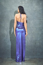 Royal Metallic Halter Maxi Dress