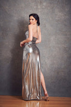 Gunmetal Metallic Halter Maxi Dress