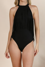 Black Western Fringed Mock Neck Bodysuit