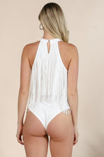 Off White Western Fringed Mock Neck Bodysuit