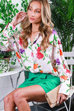 Champagne Floral Printed Satin Blouse Top