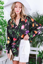 Black Floral Printed Satin Blouse Top
