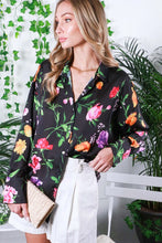 Black Floral Printed Satin Blouse Top
