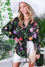 Black Floral Printed Satin Blouse Top
