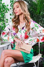 Champagne Floral Printed Satin Blouse Top