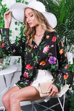 Black Floral Printed Satin Blouse Top