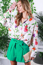 Champagne Floral Printed Satin Blouse Top