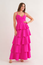 Fuchsia Sleeveless Tiered Midi Dress