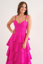 Fuchsia Sleeveless Tiered Midi Dress