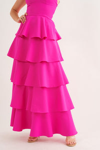 Fuchsia Sleeveless Tiered Midi Dress