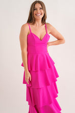 Fuchsia Sleeveless Tiered Midi Dress