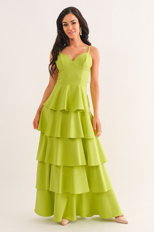 Lime Sleeveless Tiered Midi Dress