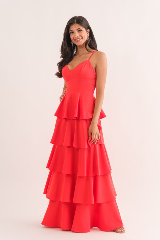 Orange Sleeveless Tiered Midi Dress