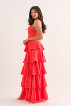 Orange Sleeveless Tiered Midi Dress