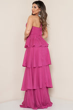 Magenta Halter Neck Ruffle Lyered Maxi Dress