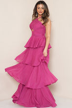 Magenta Halter Neck Ruffle Lyered Maxi Dress