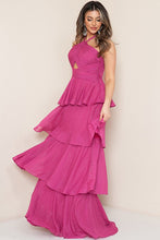 Magenta Halter Neck Ruffle Lyered Maxi Dress