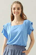 Sky Blue Square Neck Ruffle Cake Sleeve Top