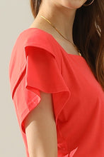 Orange Square Neck Ruffle Cake Sleeve Top
